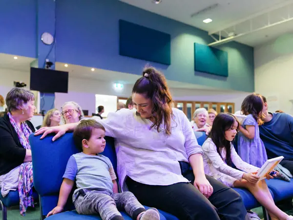 Church gathering with parents and kids