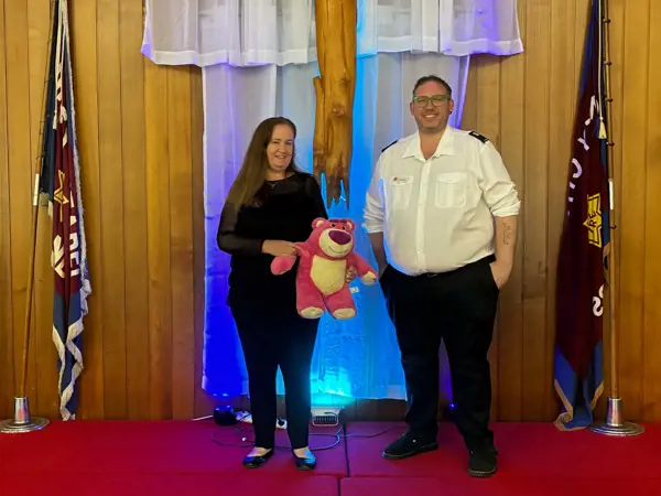 Kim, Colin and the pink bear