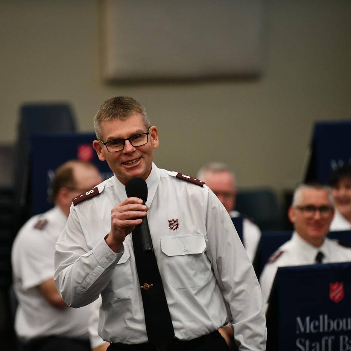 Major Brad McIver at a speaking event