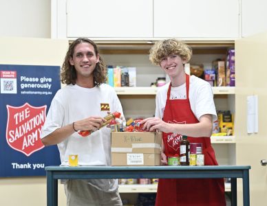 Students with a hamper.