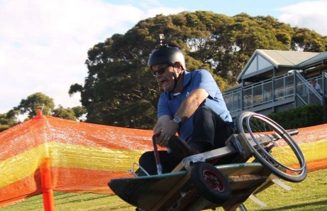 Bryce on the Maroubra Surfboard Billy Cart