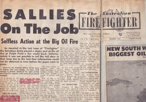Newspaper with heading 'Sallies on the job' in 'The Australian Fire Fighter'