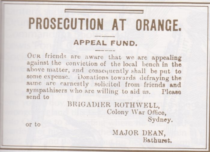 Newspaper clipping of appeal for donations to help against conviction.