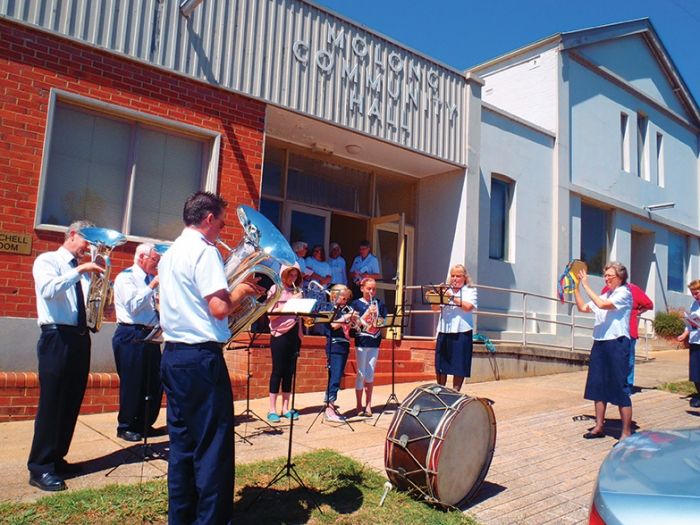 Band playing in front of Molong Community hall