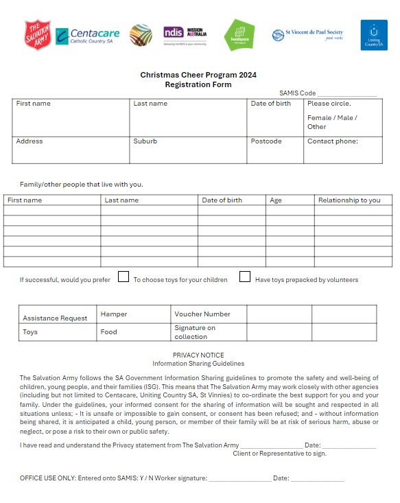 Christmas Cheer registration form