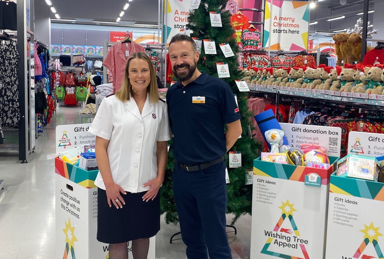 Kmart Wishing Tree Appeal. Salvos personnel with Kmart team member. 